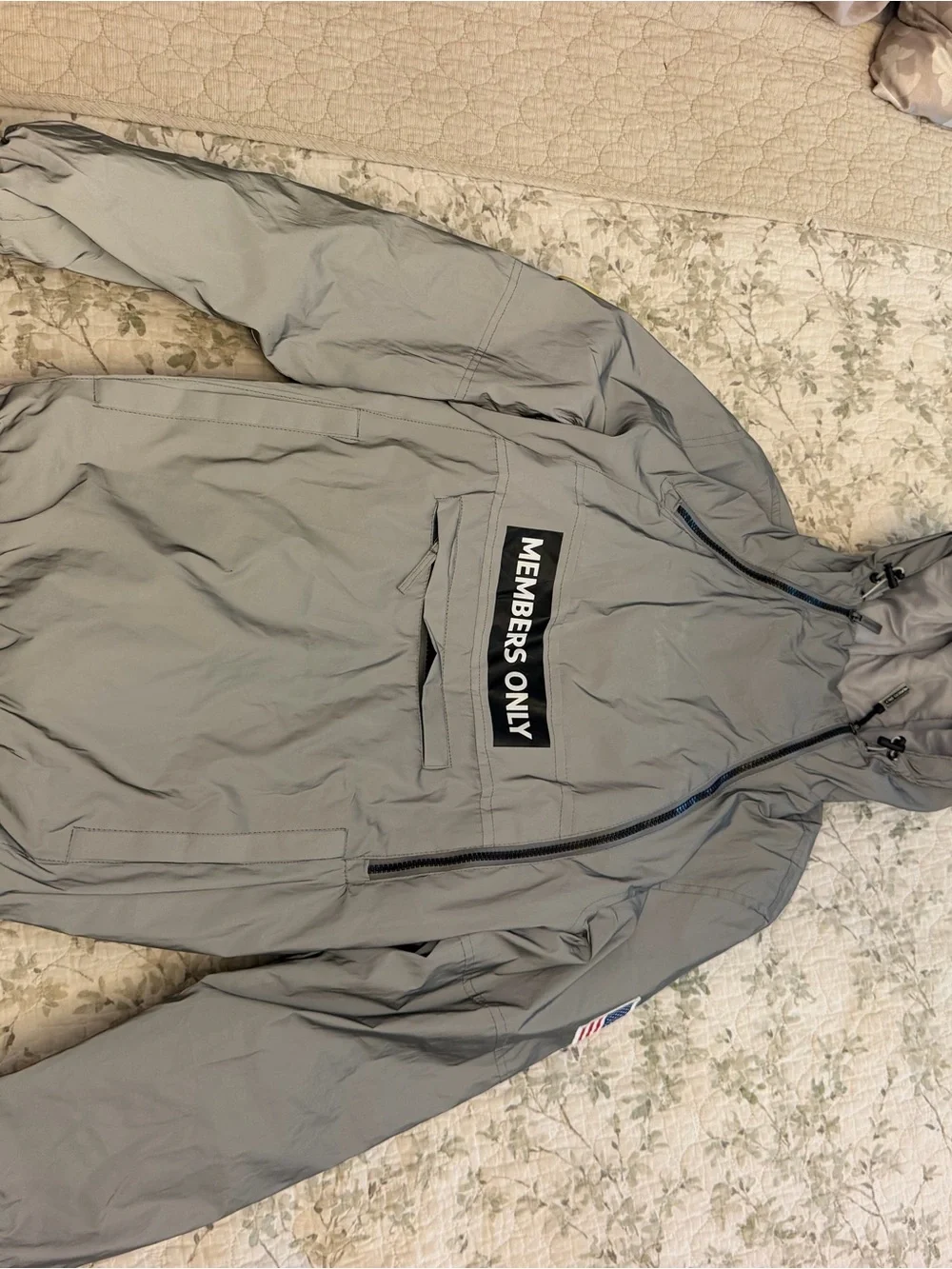 Members Only Light Gray Windbreaker Anorak with Patch